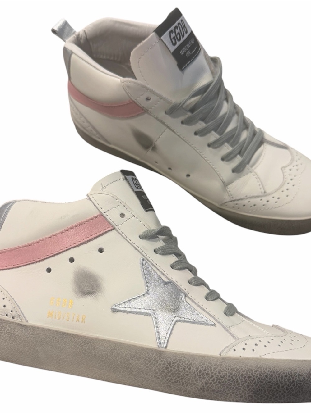 Golden Goose GGDB Mid Star Sneakers Pink, Silver White Leather women 39